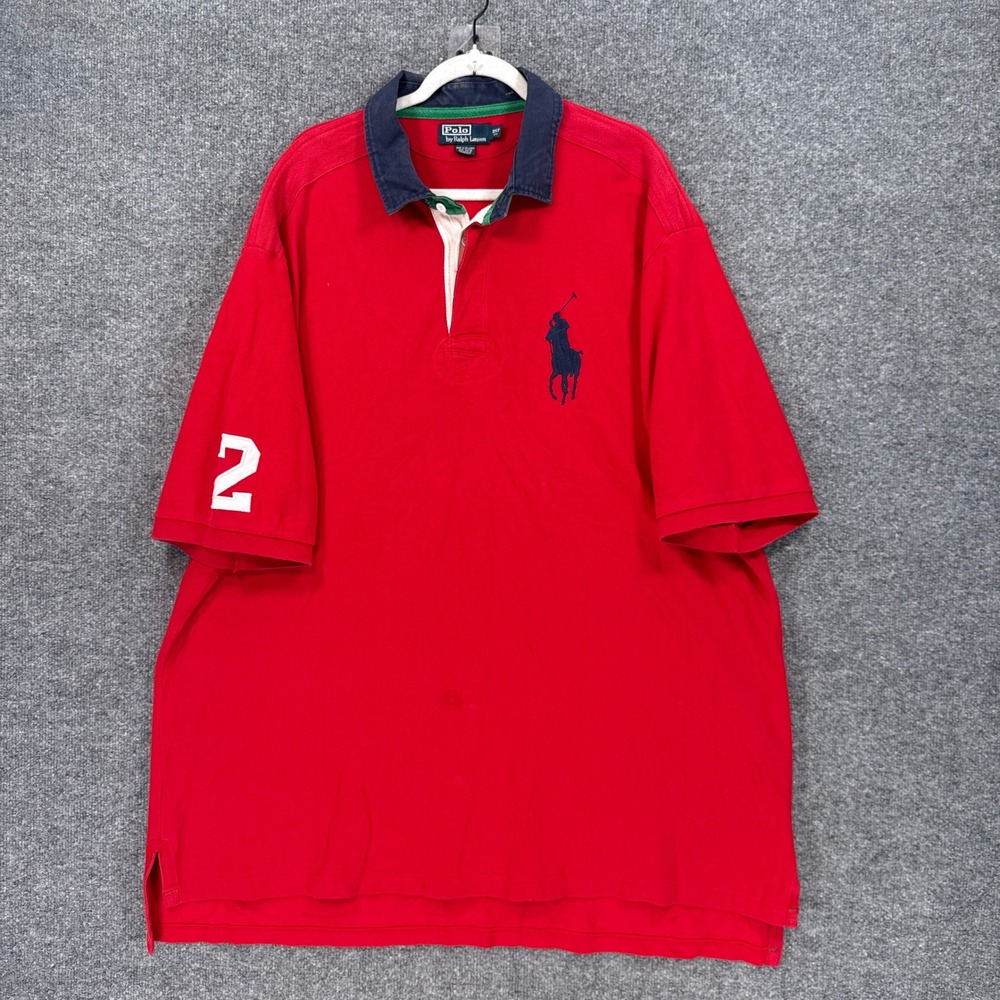 Polo Ralph Lauren Polo Shirt Mens 3XLT Red Big Pony Rugby Short Sleeve Y2K